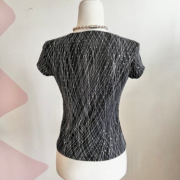 Vintage Black Sequin Top 90s Glam Sparkle Retro Y2K 2000s Small - Picture 2 of 4